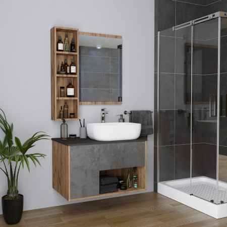 Тумба под раковину в ванной подвесная Grossman БРУНО-80 см, веллингтон/бетон